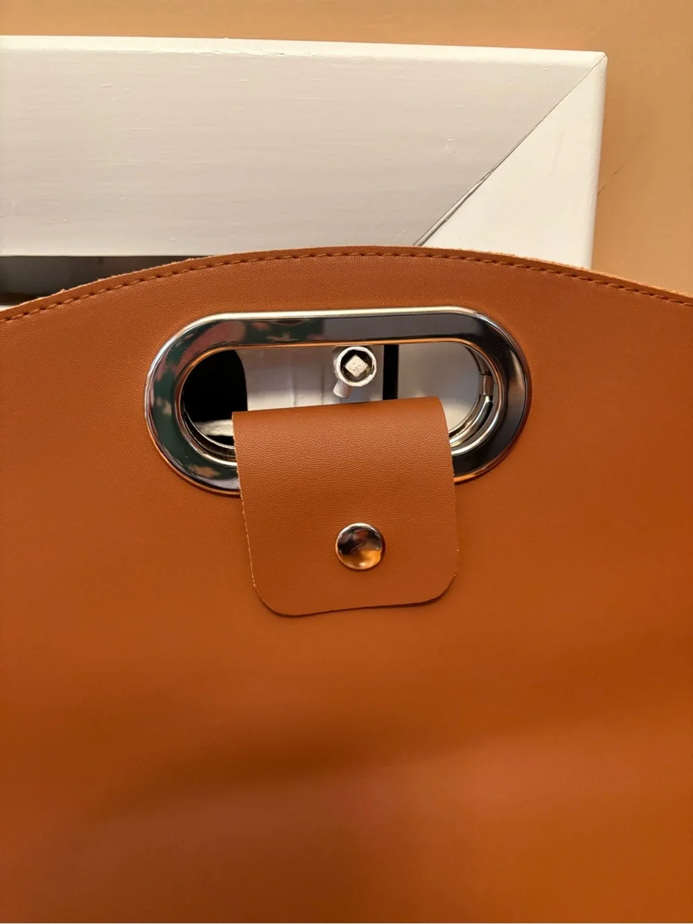 Faux Cognac Leather Fold Over New Clutch